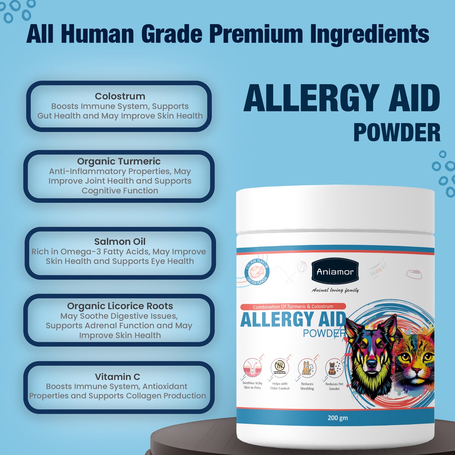 Allergy aid powder aniamor Ingredients for pets