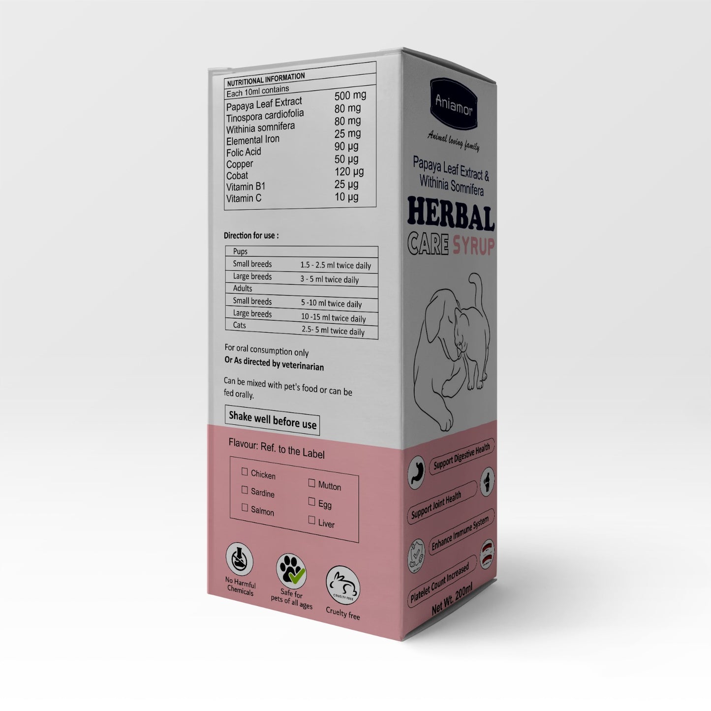 Herbal Care Syrup for Pets-Aniamor| Papaya Leaf Extract and withinia somnifera Syrup| 200ml