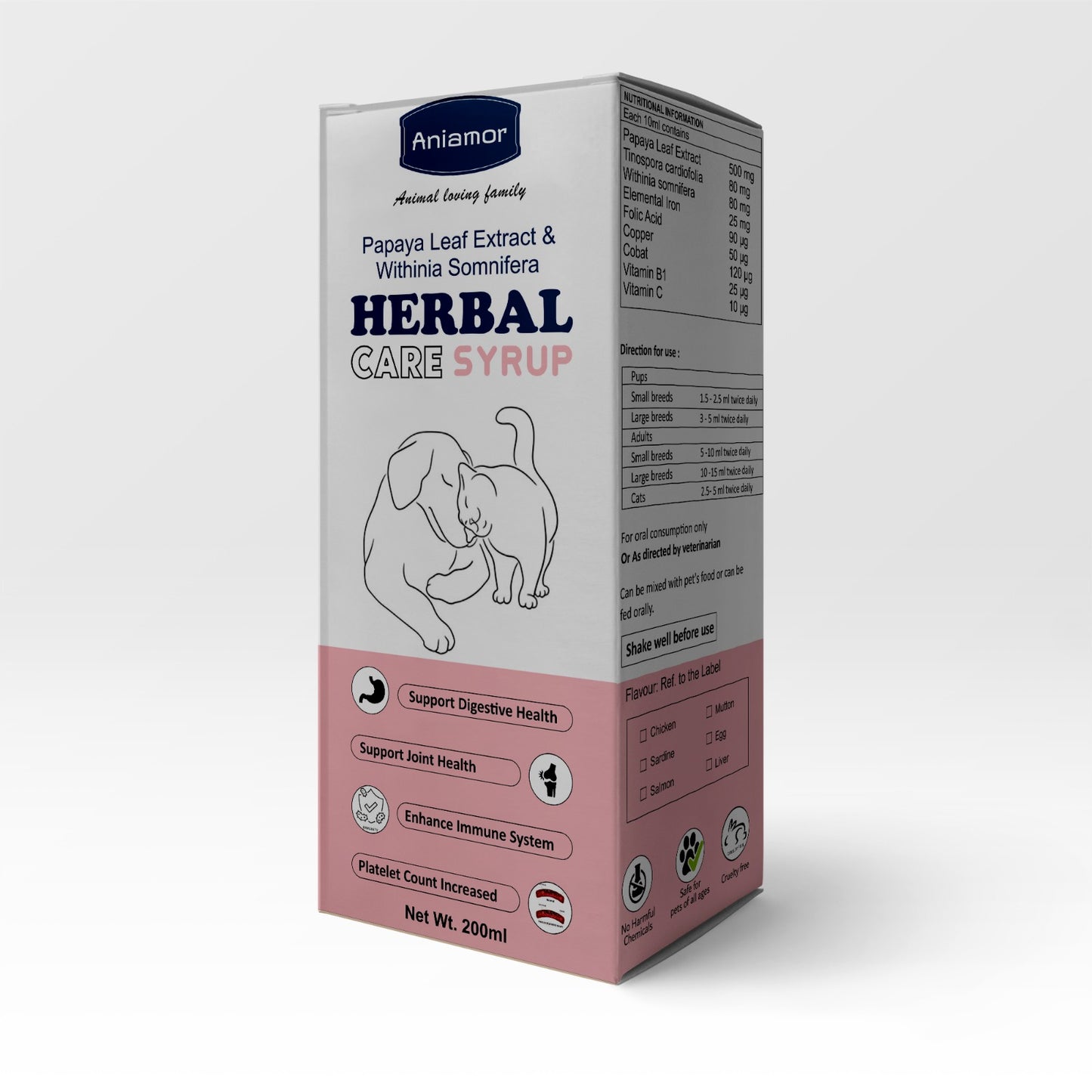 Herbal Care Syrup for Pets-Aniamor| Papaya Leaf Extract and withinia somnifera Syrup| 200ml