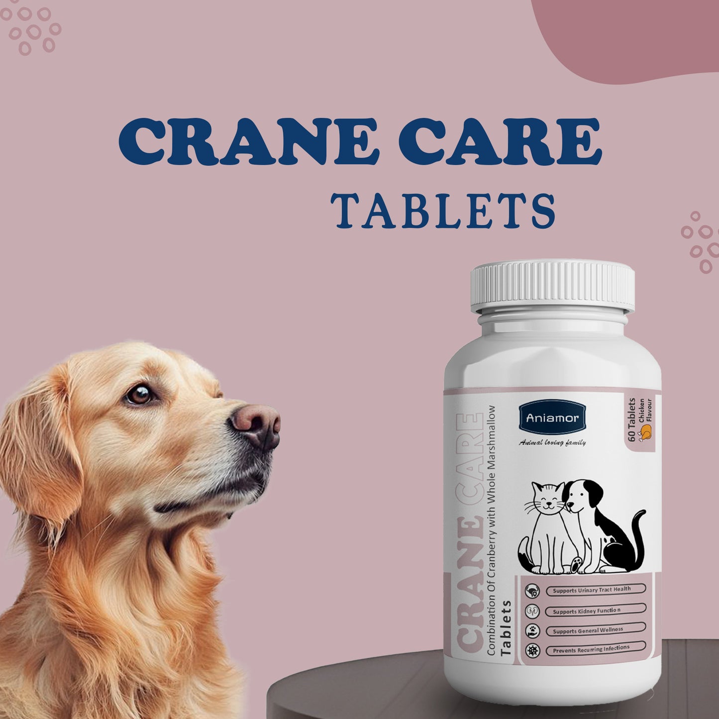Crane Care Tablets for Dog and Cat | Cranberry , Whole Marshmallow,D-Mannose,Organic Astragalus Roots | 60 Tablets