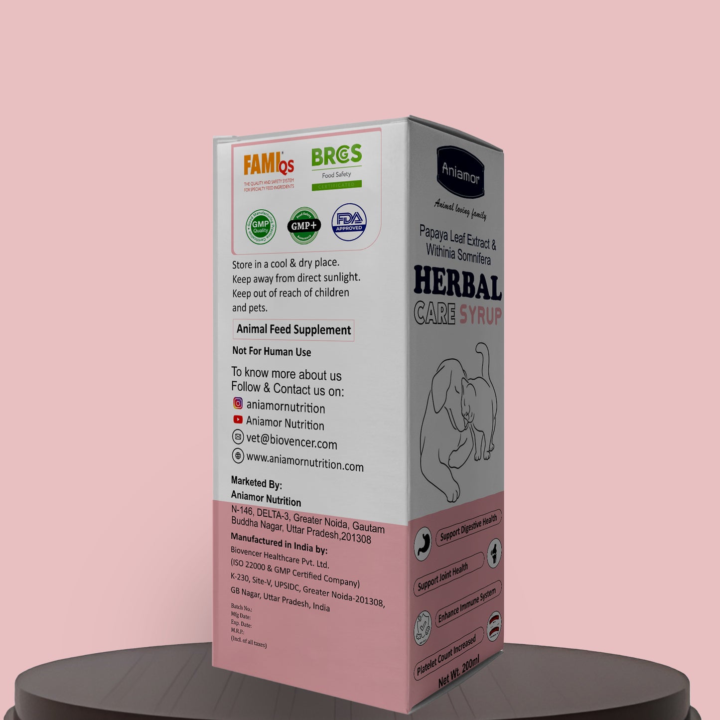 Herbal Care Syrup for Dog and Cat | Papaya leaf Extract, Tinospora cardifolia, Withania somnifera, Cobalt |200ml Bottle