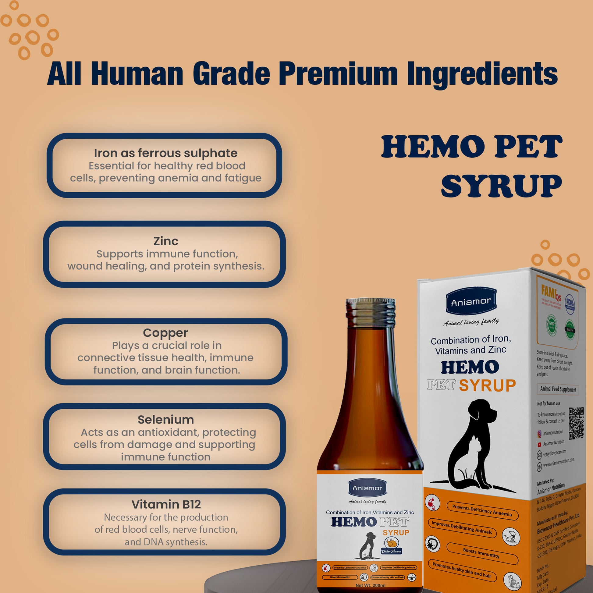 Hemo pet syrup Aniamor ingredients for  pets