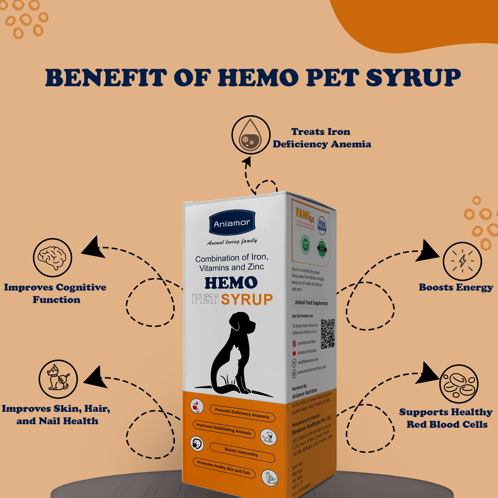 Hemo pet syrup Aniamor benefits for pets