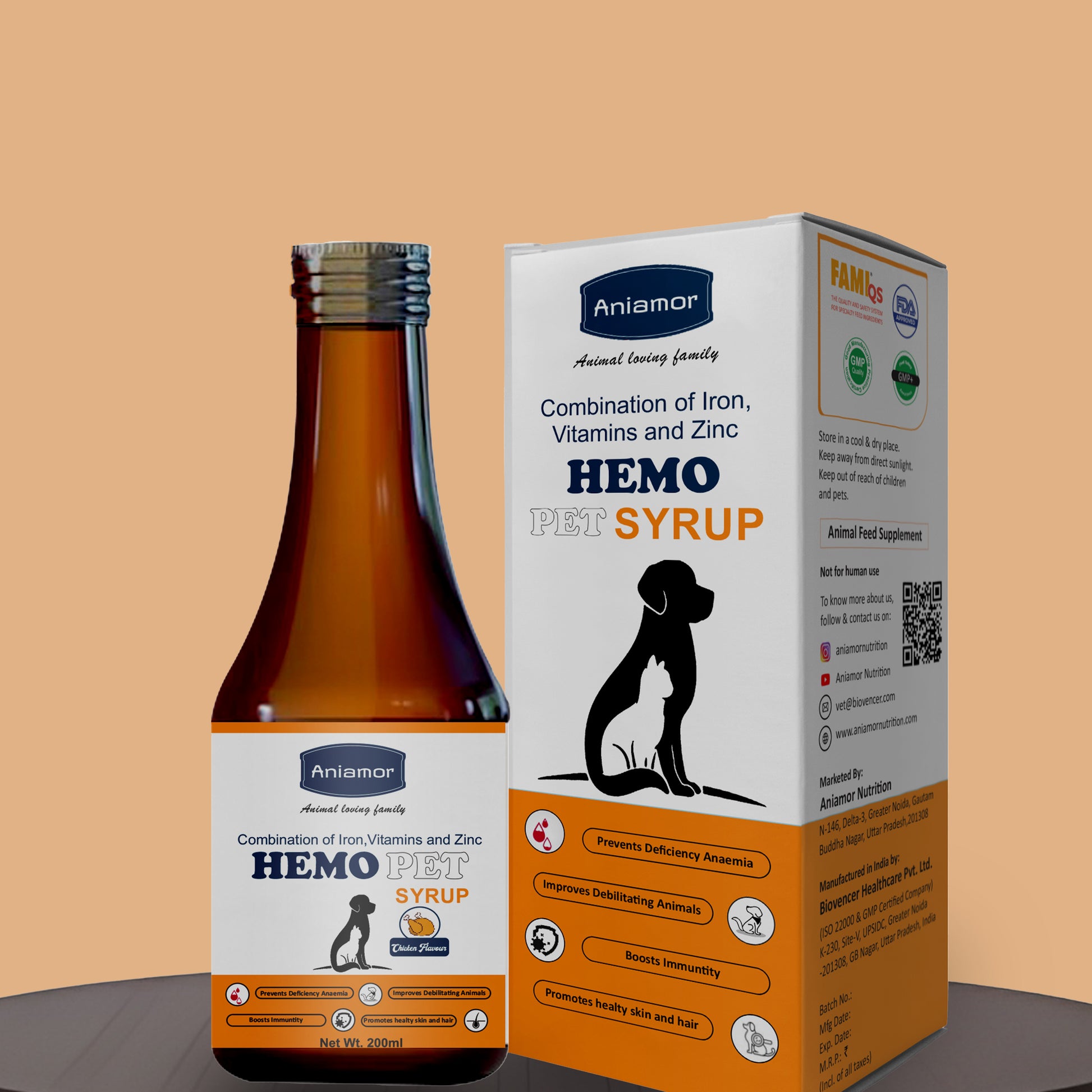 Hemoet syrup aniamor 200ml bottle for pets