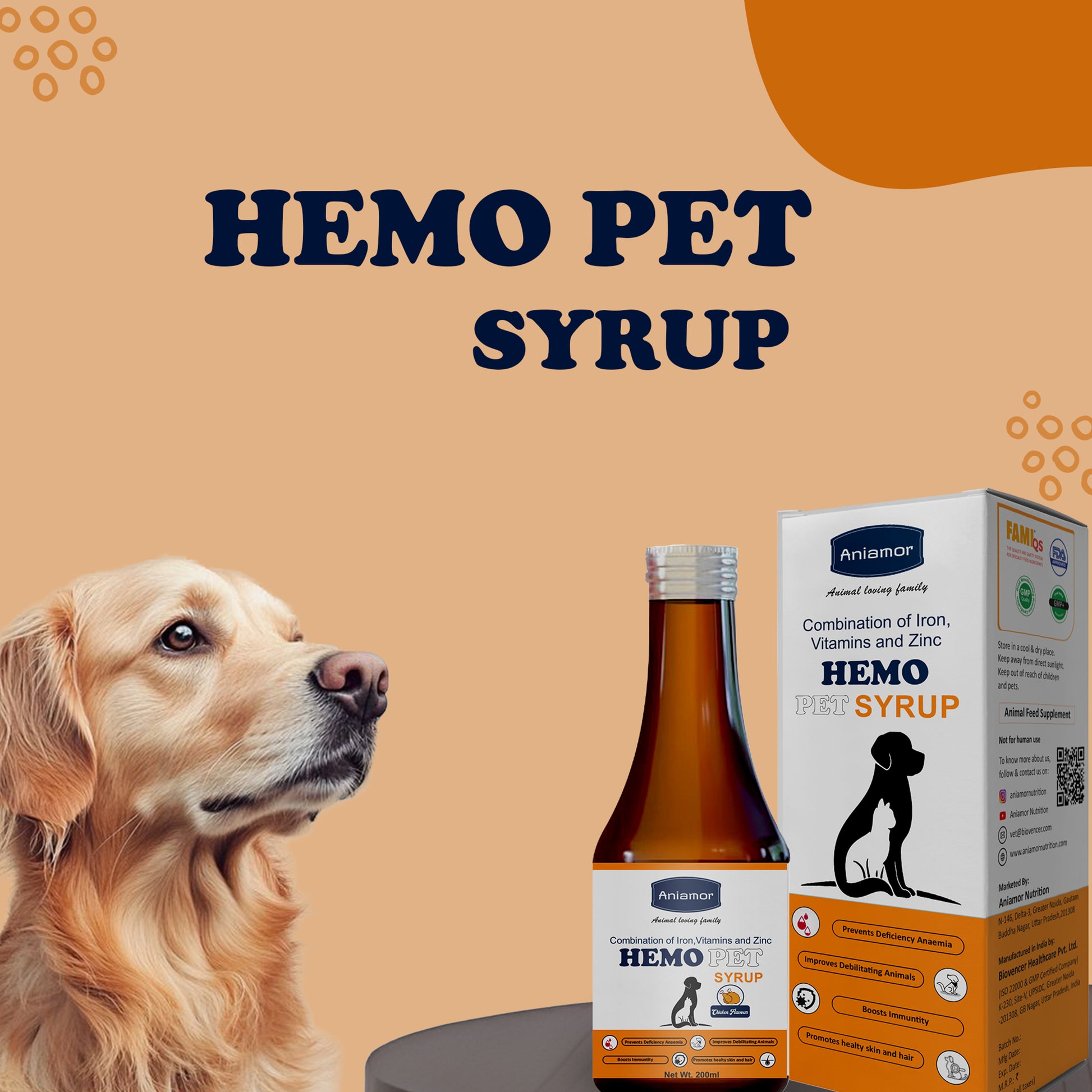 hemo pet syrup Aniamor for dogs and cats