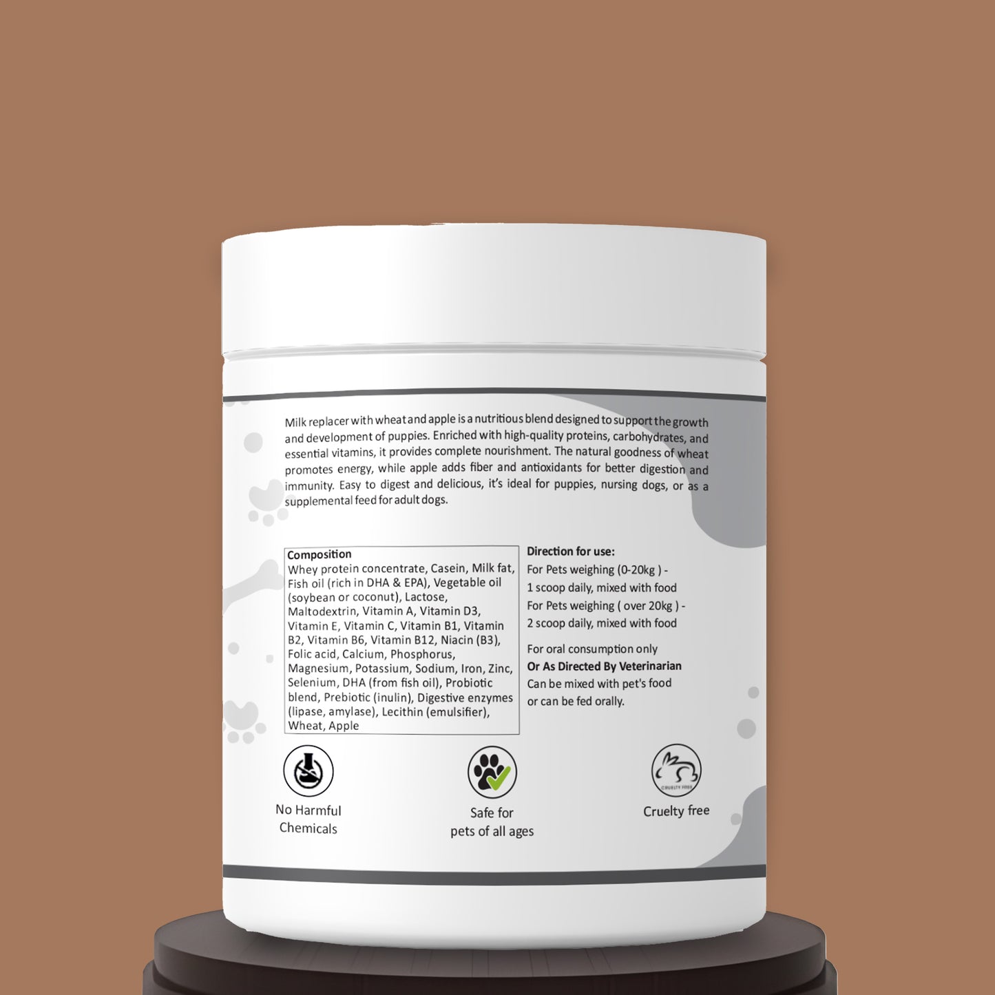 Milk replacer powder with wheat and Apple Compositions