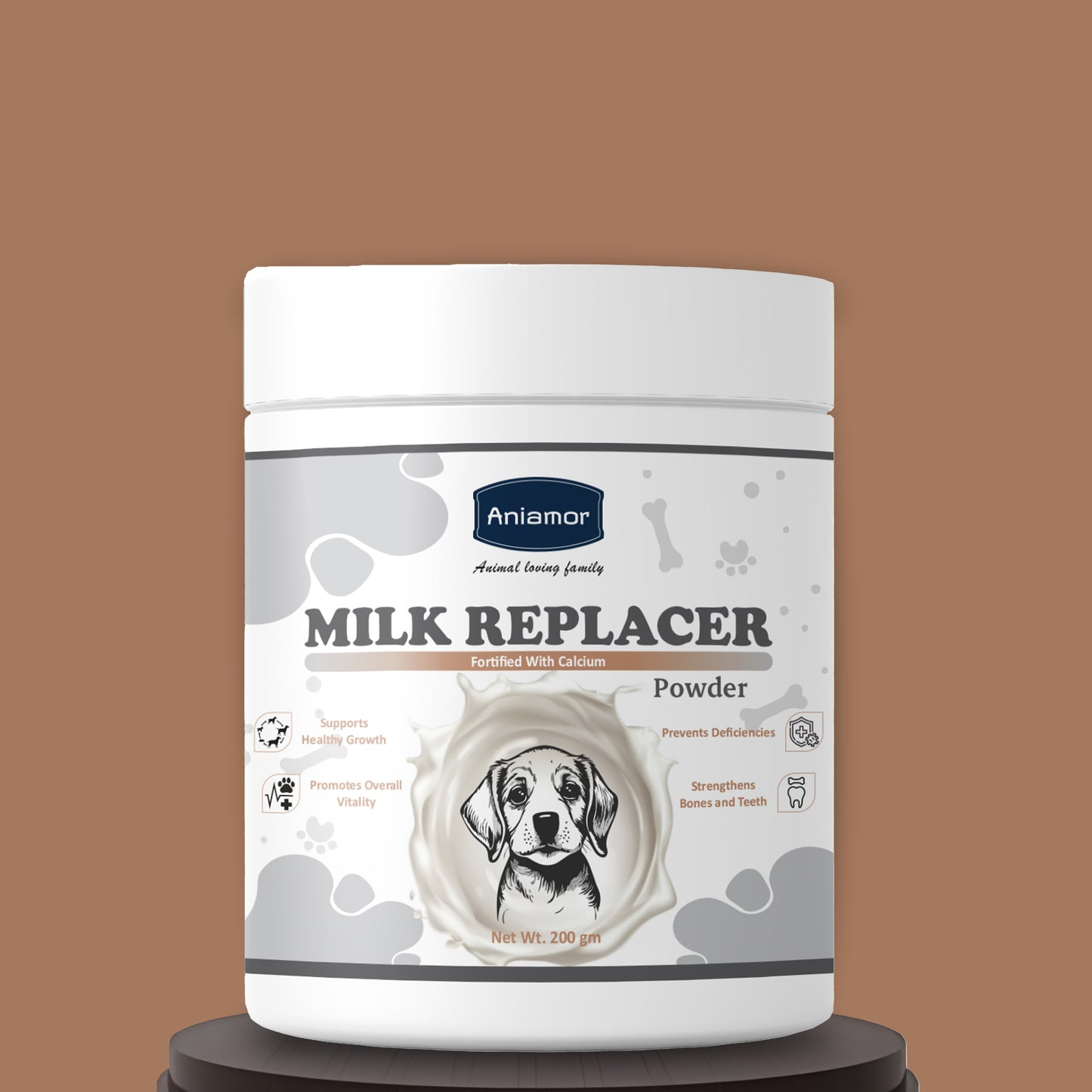 Milk replacer powder fortified with calcium Aniamor for pets