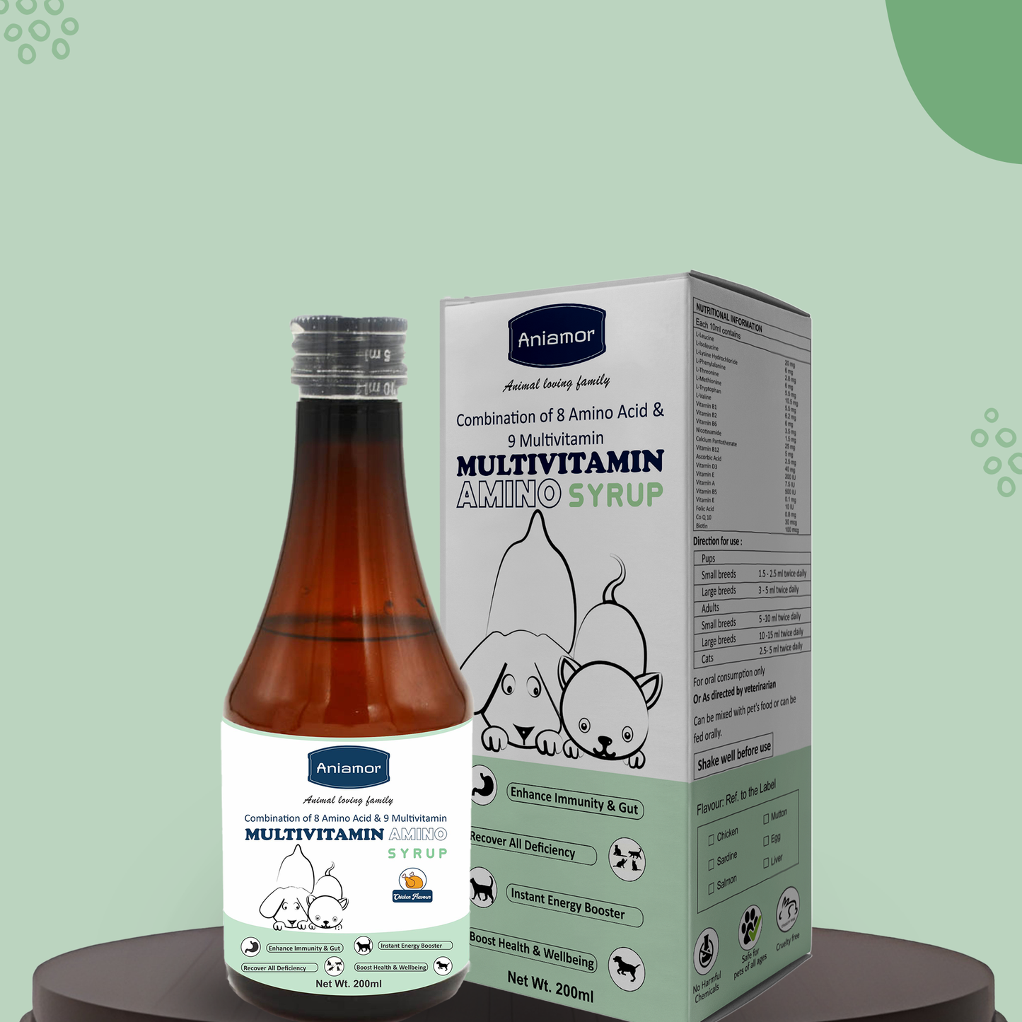 Multivitamin amino syrup for pets Aniamor 200ml bottle with box