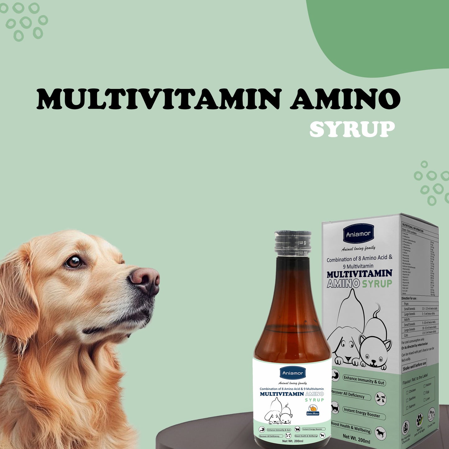 Multivitamin amino syrup for pets Aniamor in 200ml bottle