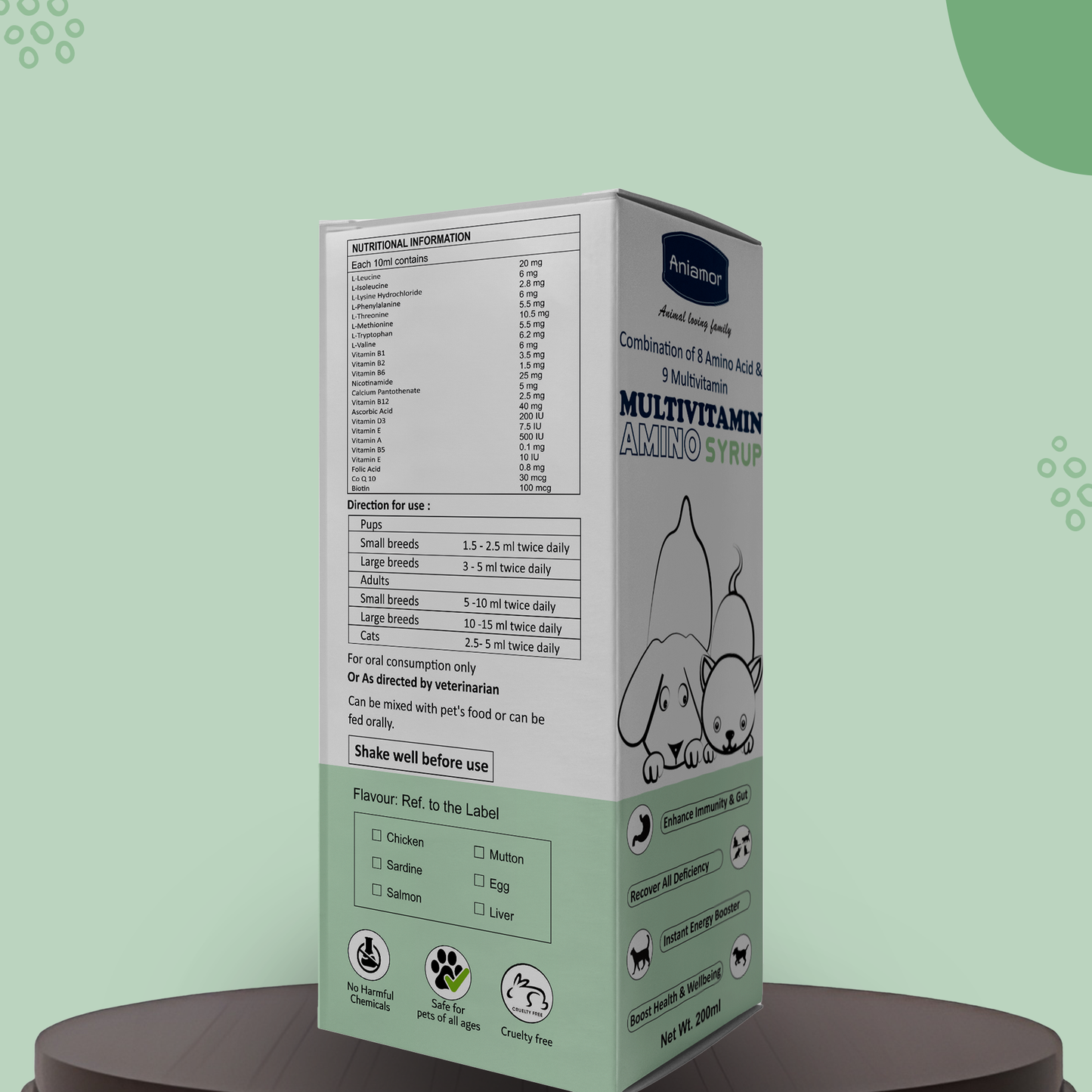 Multivitamin amino syrup Aniamor for cats and dogs compositions