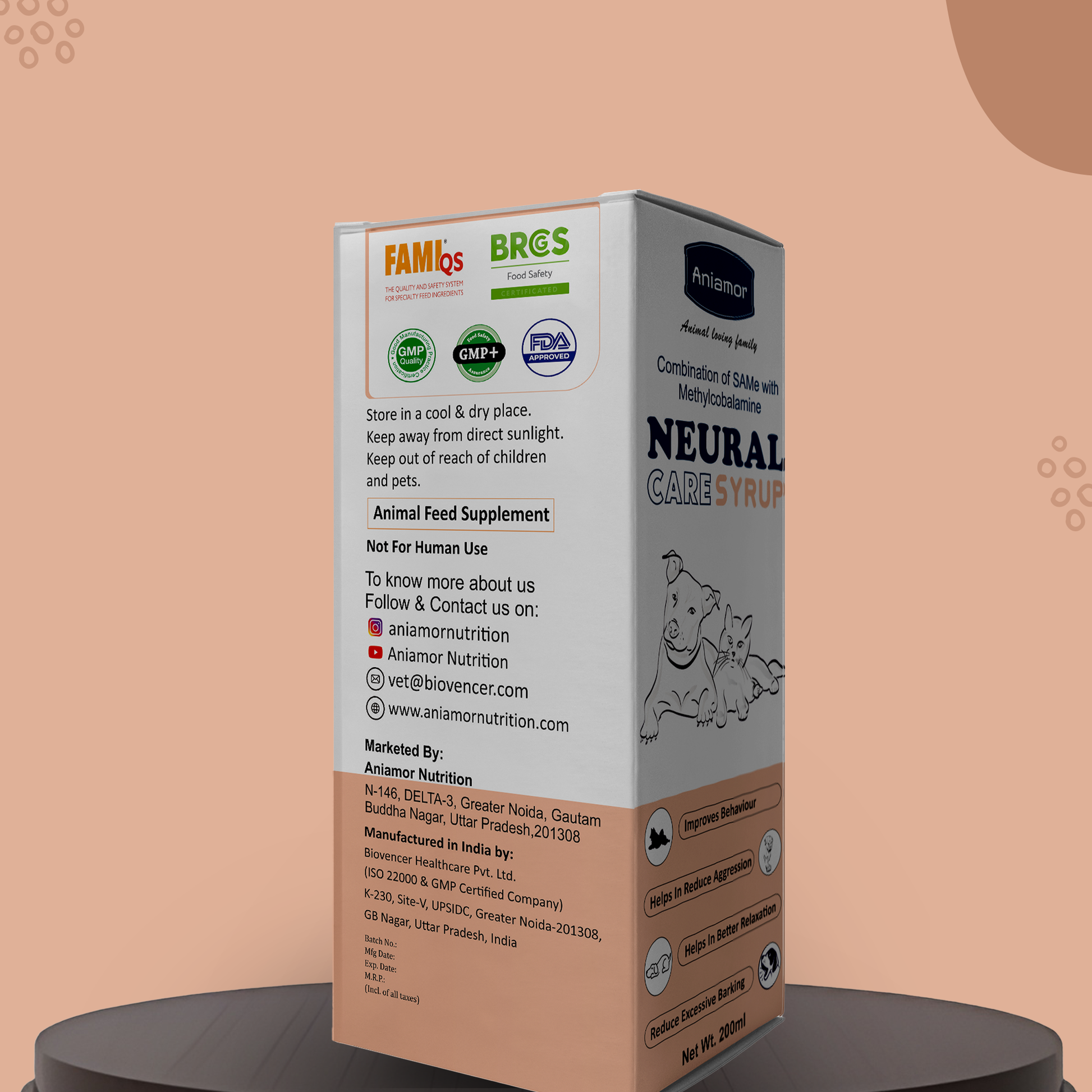 Neural care syrup for pets Aniamor certifications
