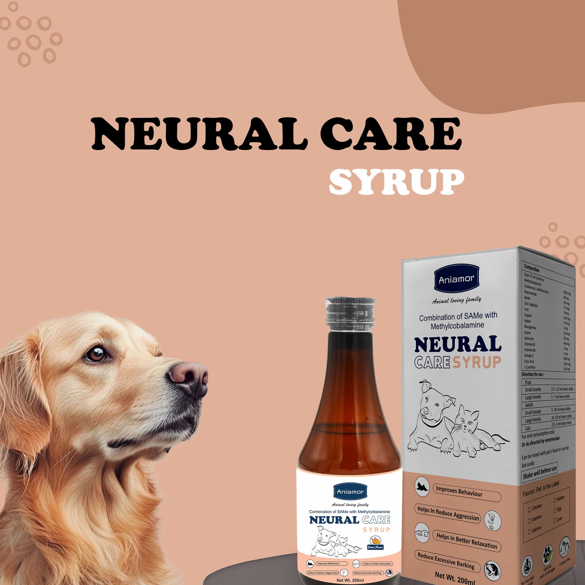 Neural care syrup for dogs and cats