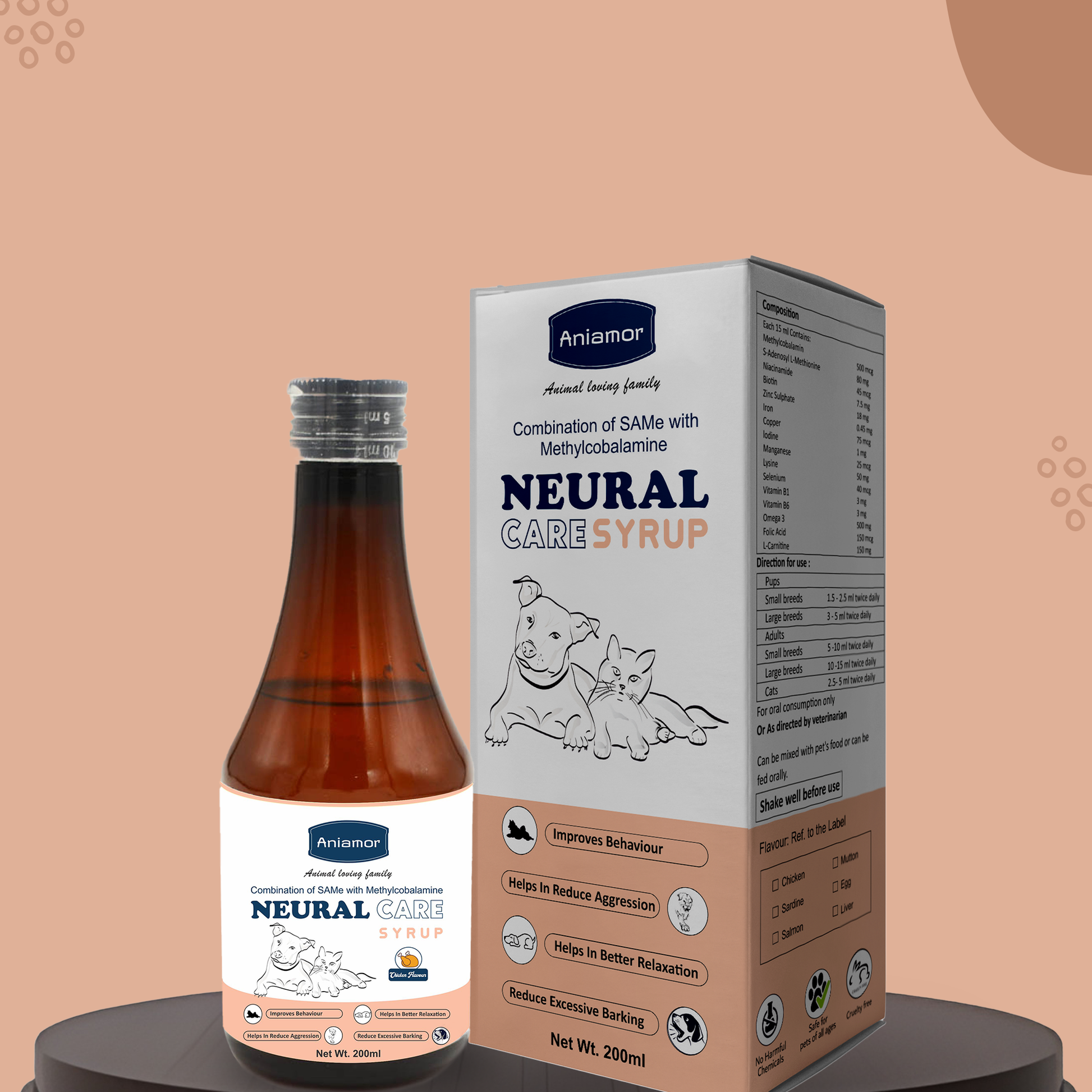 Neural care syrup Aniamor 200ml bottle with box