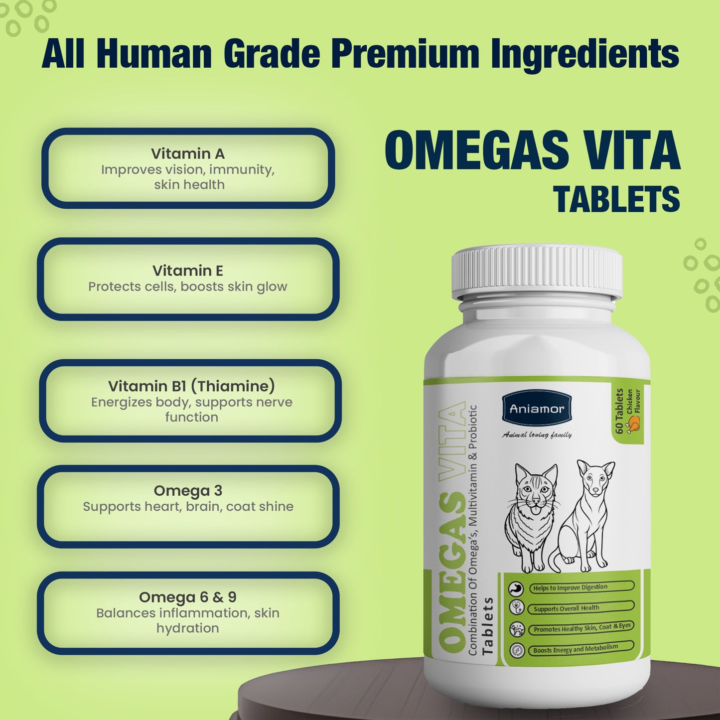 Omegas vita Tablets Ingredients for pets