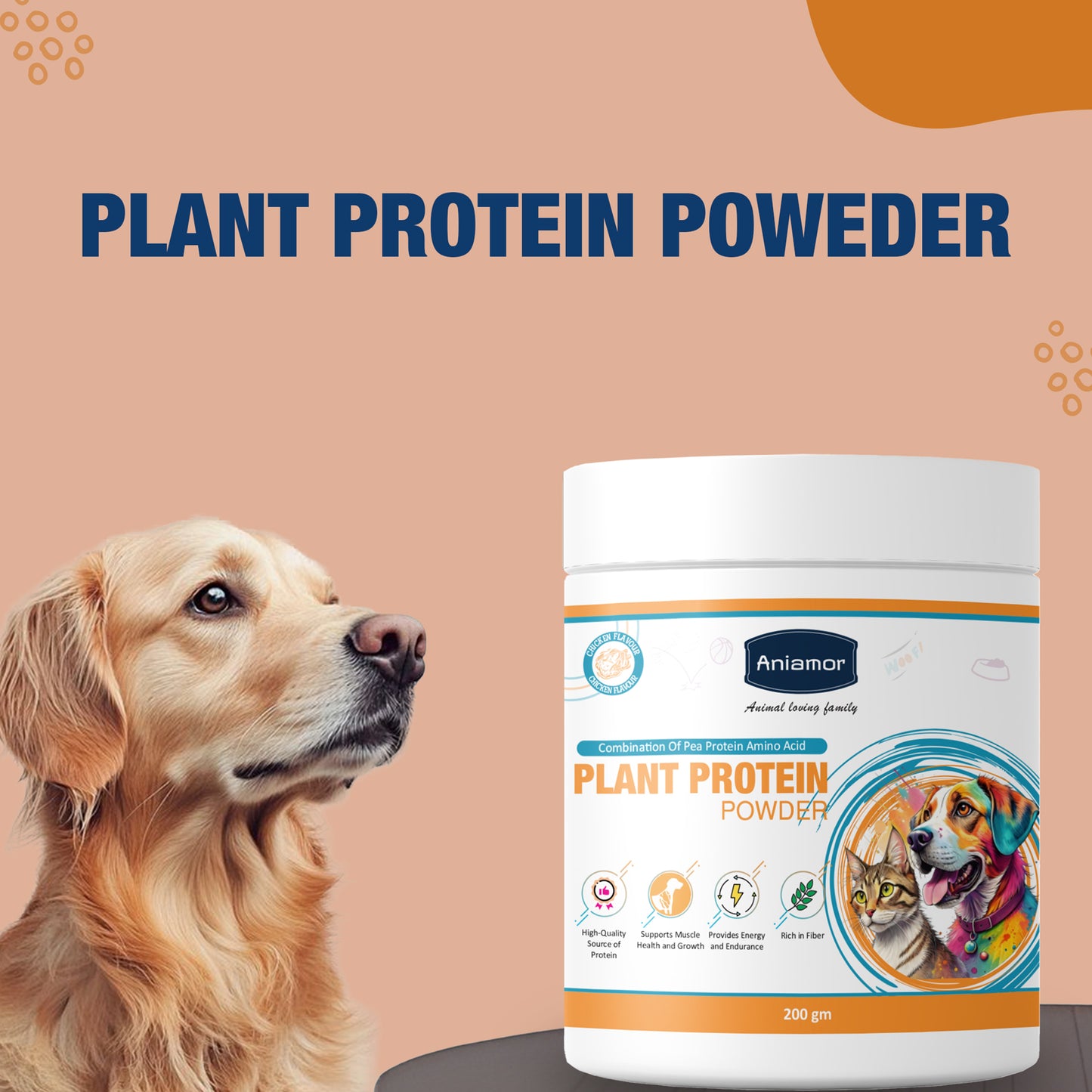 Plant protein powder for dogs and cats
