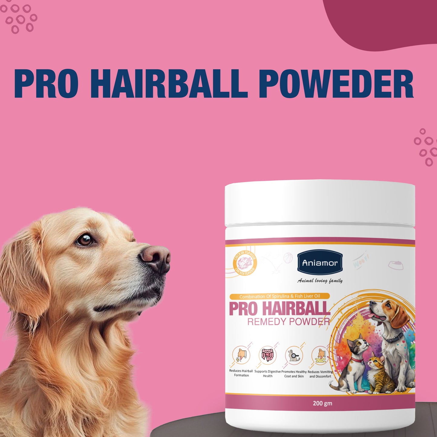 Pro Hairball Remedy powder Aniamor for dogs and cats