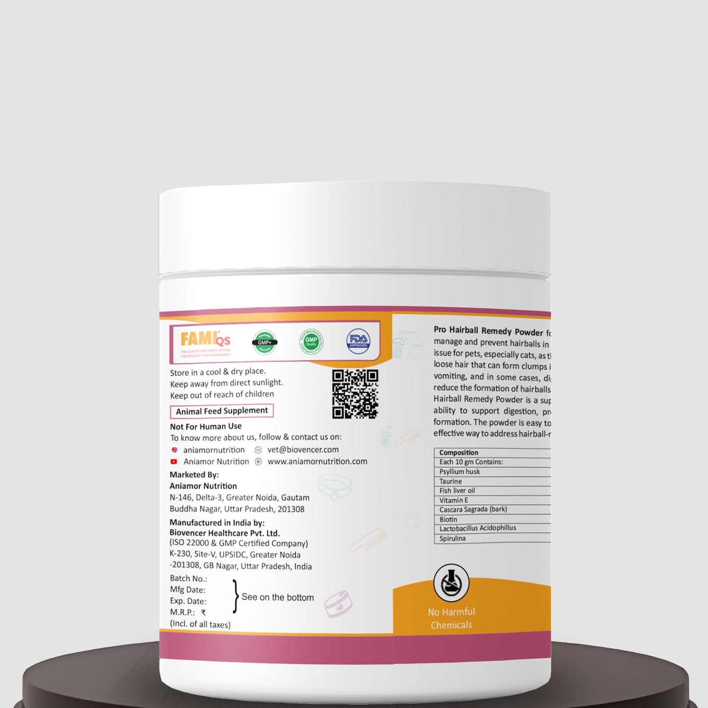 Pro hairball remedy powder Aniamor certifications