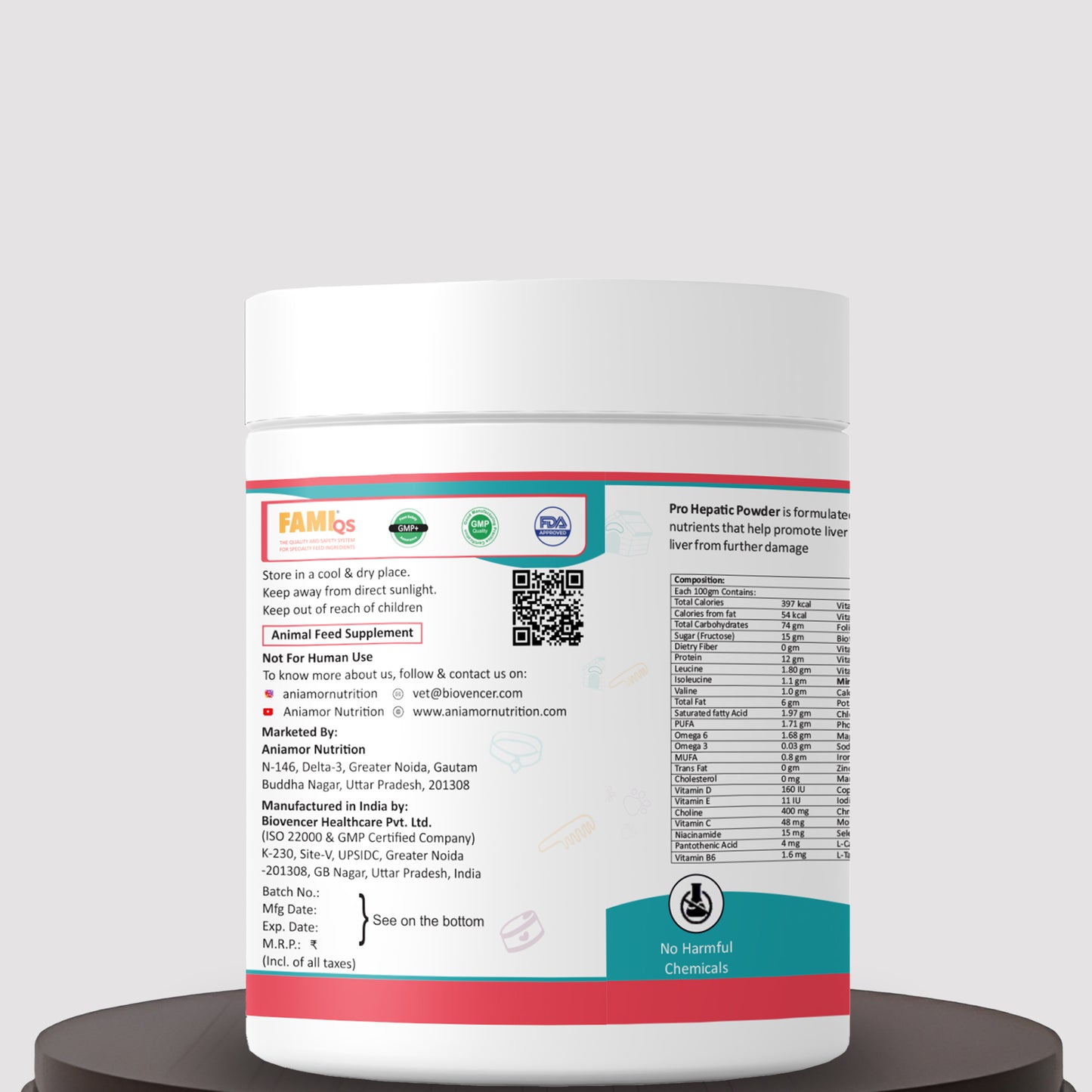 Pro hepatic powder Aniamor certfications
