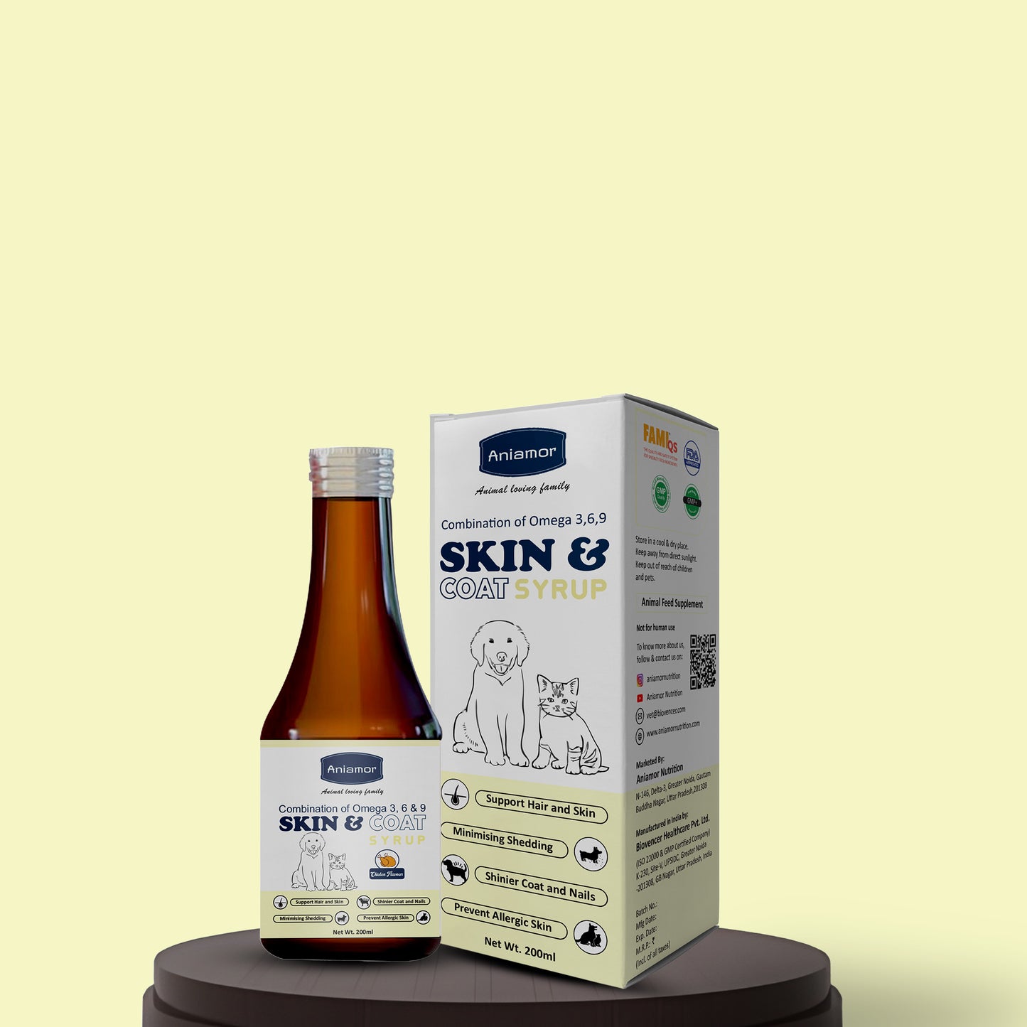 Skin and coat syrup for dogs and cats