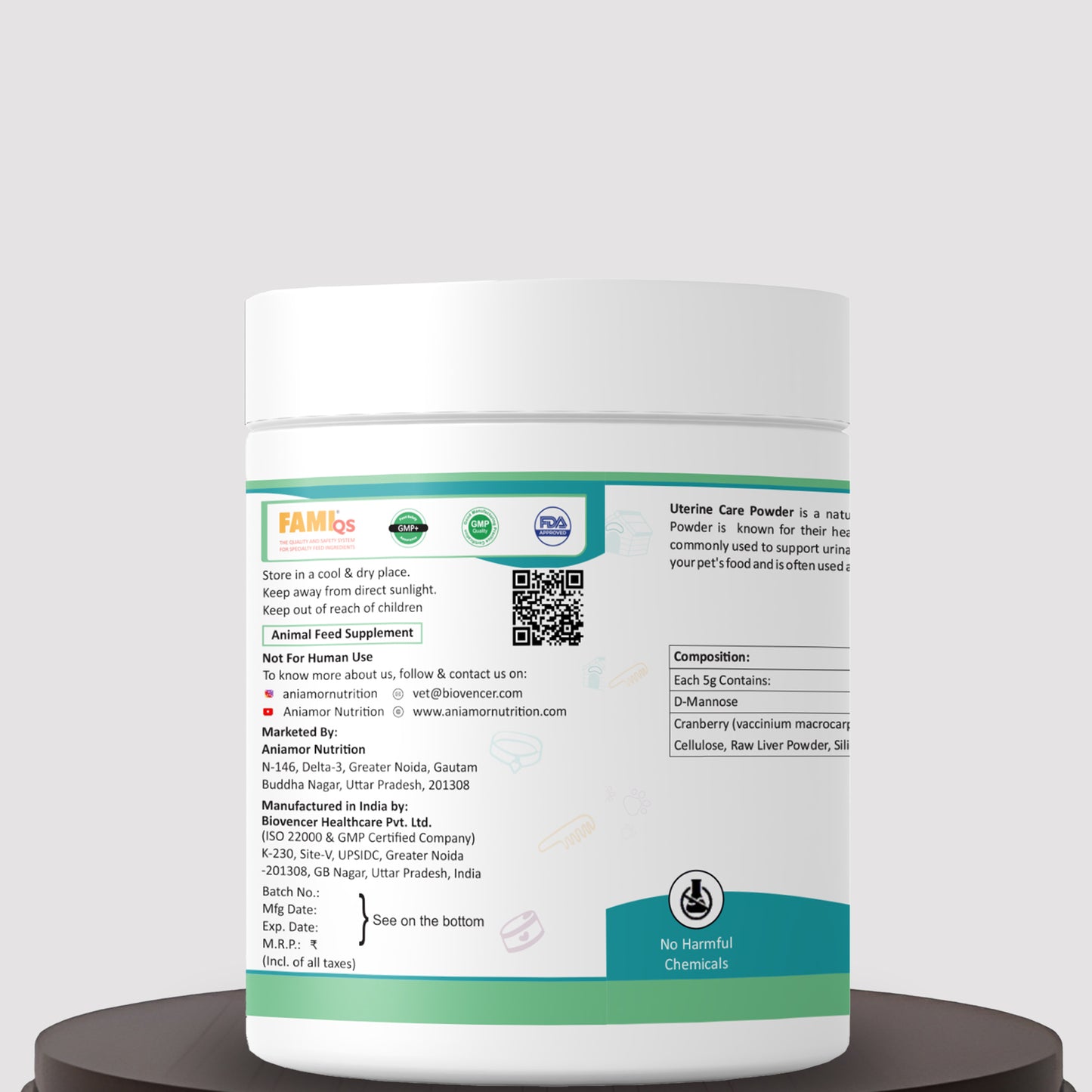 Uterine care powder Aniamor certifications