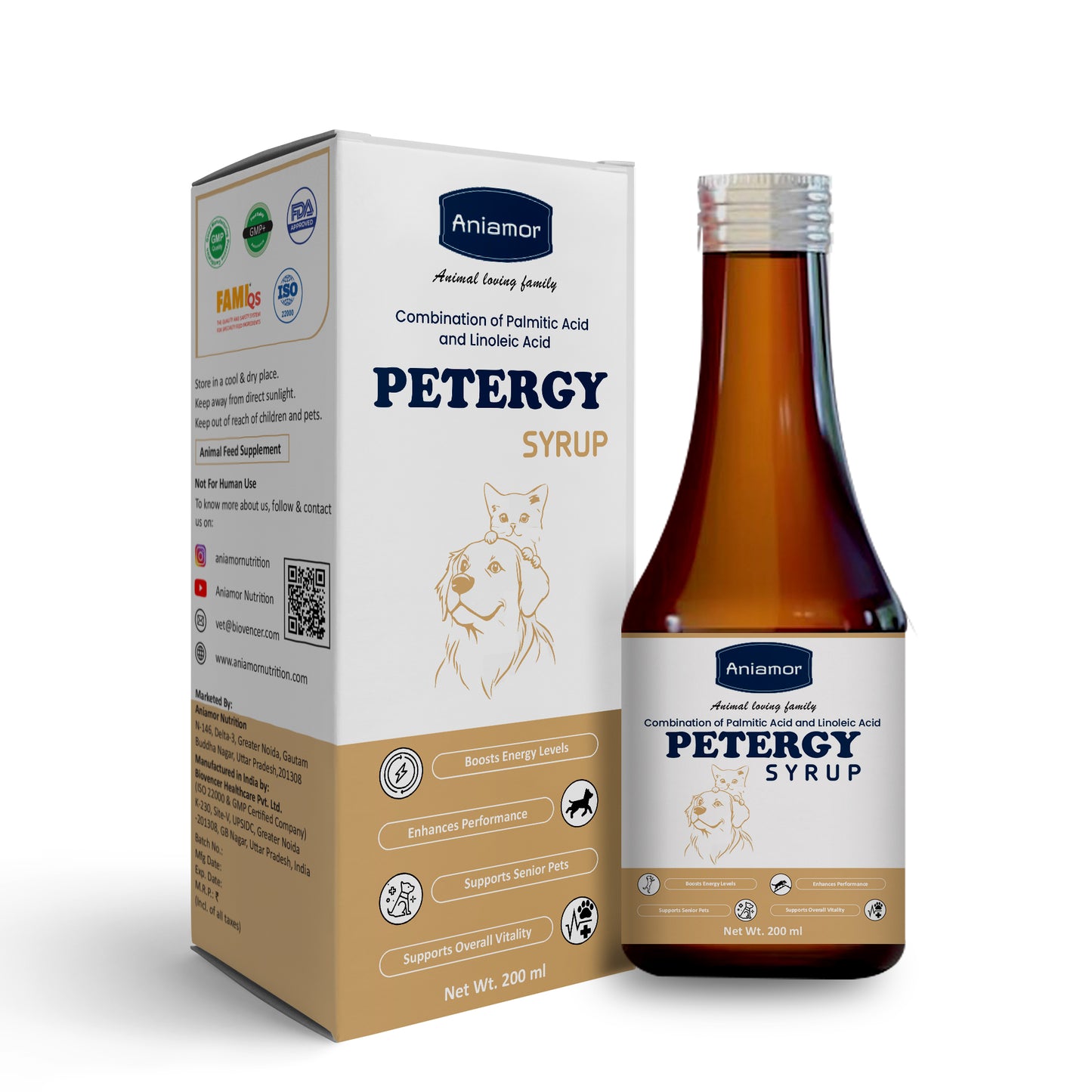 Aniamor Petergy Syrup For Dogs and Cats|Energy Syrup|Pets Supplement|All Life Stage|200ml Bottle