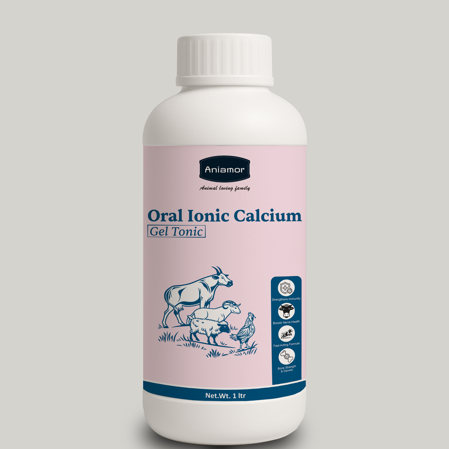 Aniamor Cattle Oral Ionic Calcium gel | Calcium, Trichosanthes, Vidarikanda, Safed musli, Shatavari, Ashwagandha, Pueraria mirifica, Vitamin B12 | 1 Litre