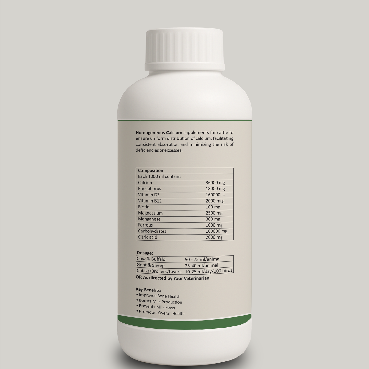 Aniamor Cattle Calcium Suspension | Calcium, Phosphorus, Biotin, Citric Acid, Ferrous, Vitamin B12, Manganese | 1 Litre | All Life Stages