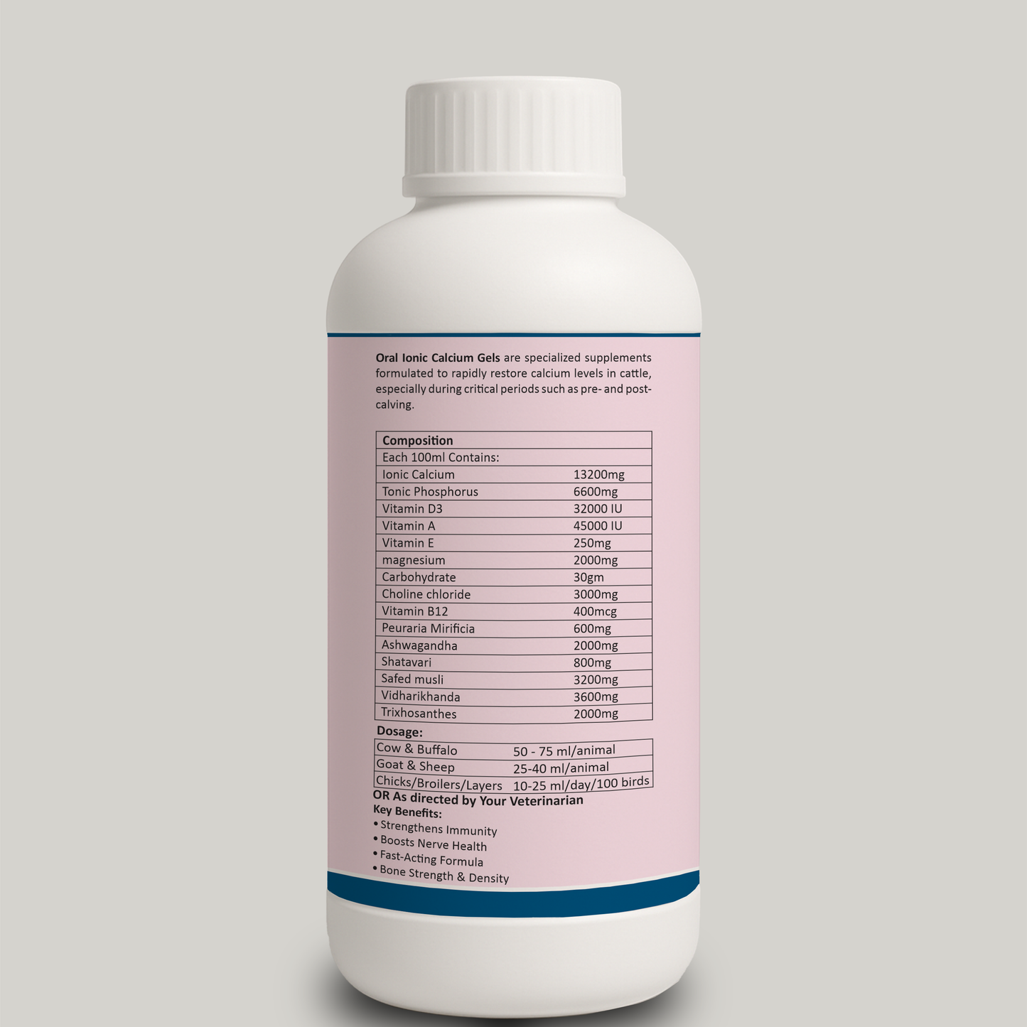 Aniamor Cattle Oral Ionic Calcium gel | Calcium, Trichosanthes, Vidarikanda, Safed musli, Shatavari, Ashwagandha, Pueraria mirifica, Vitamin B12 | 1 Litre