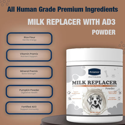 Milk Replacer Powder with Vitamin AD3E | Whey Protein Concentrate, Casein, Lactose, Vitamin A, MaltoDextrin | 200 gm Jar