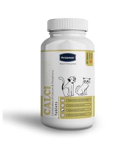 Aniamor CalciPaws Tablet For Dogs and Cats|Calcium Tablets|Pets Supplement|All Life Stage|60 Tablets Bottle