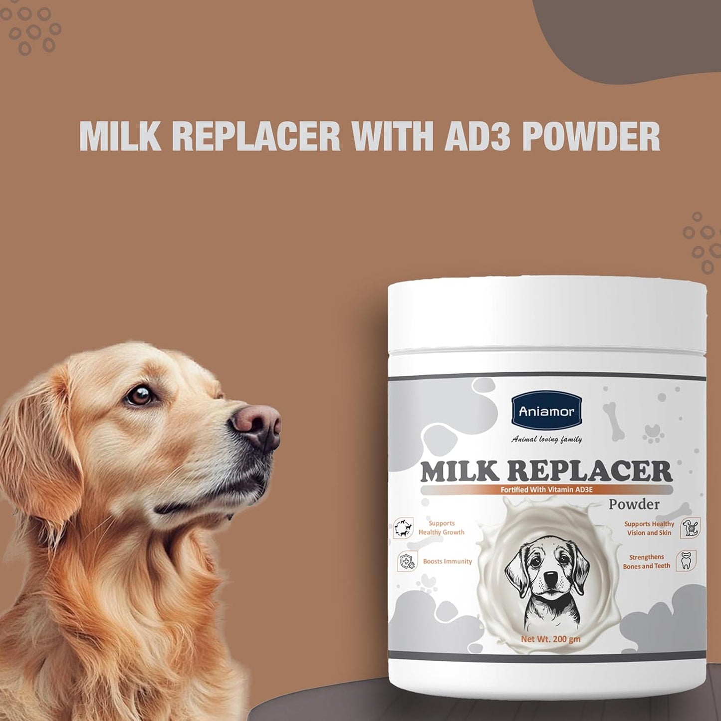 Milk Replacer Powder with Vitamin AD3E | Whey Protein Concentrate, Casein, Lactose, Vitamin A, MaltoDextrin | 200 gm Jar