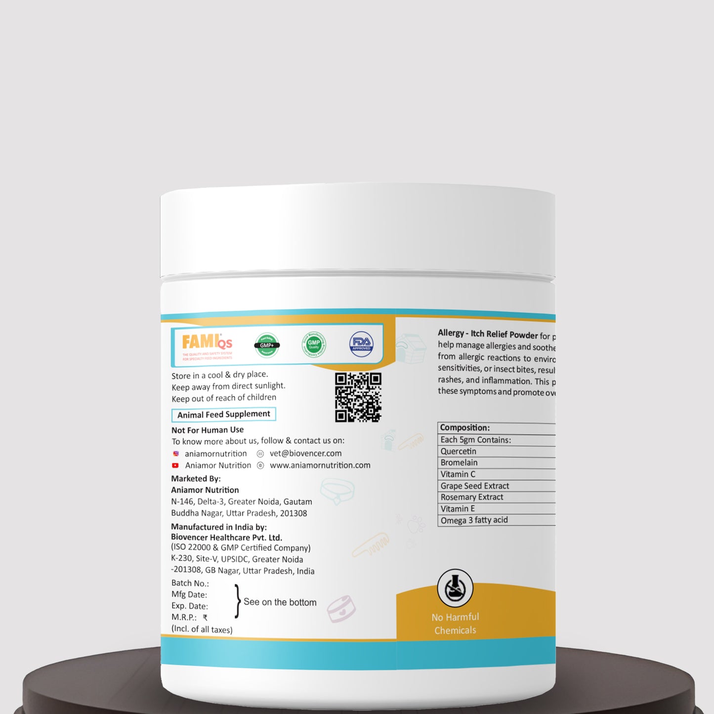 Allergy Itch Relief  Powder | Quercetin, Bromelain, Grape Seed Extract and Omega 3 | 200 gm jar