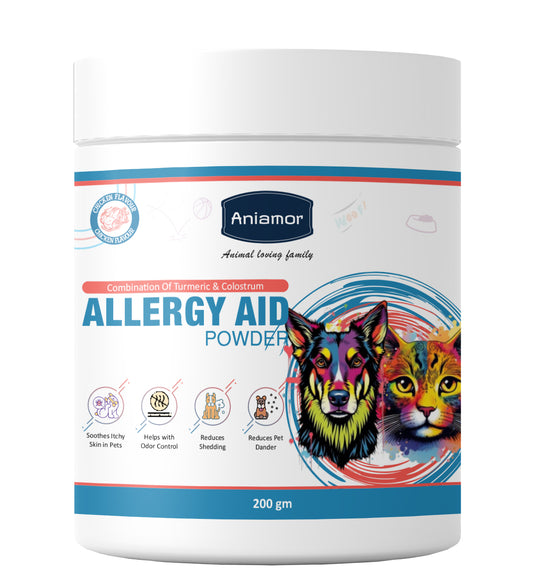 Aniamor Allergy Aid Powder For Dogs and Cats |Skin and Coat Care|Pets Supplement|All Life Stage|200gm Jar