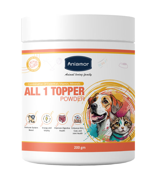 Aniamor All 1 Topper Powder For Dogs and Cats|Immunity Booster Powder For Pets|Pets Supplement|All Life Stage|200gm Jar