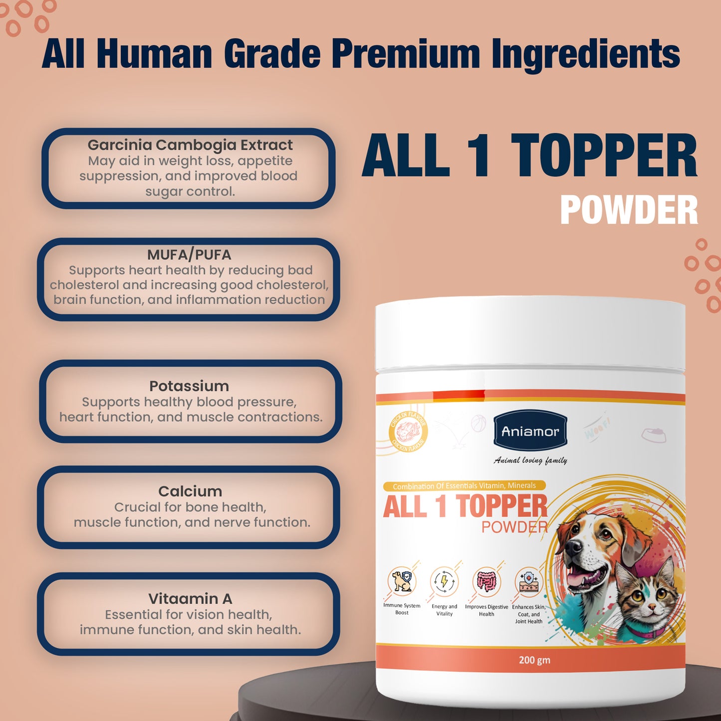 All 1 topper powder  Aniamor ingredients for pets