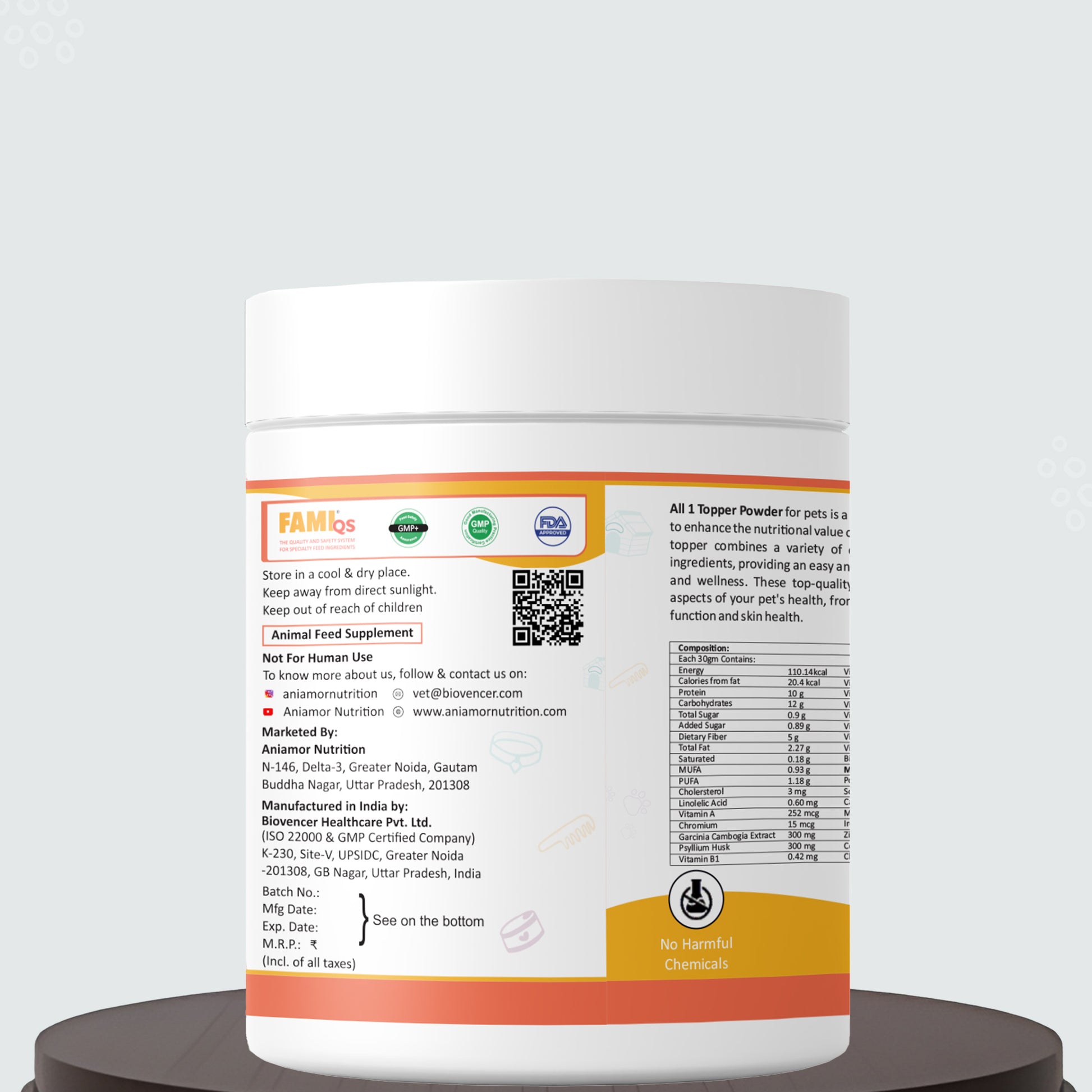 All 1 Topper powder certifications and compositions for pets