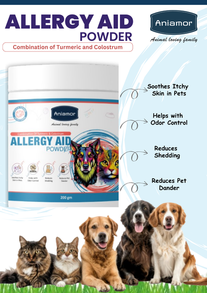 Aniamor Allergy Aid Powder For Dogs and Cats |Skin and Coat Care|Pets Supplement|All Life Stage|200gm Jar