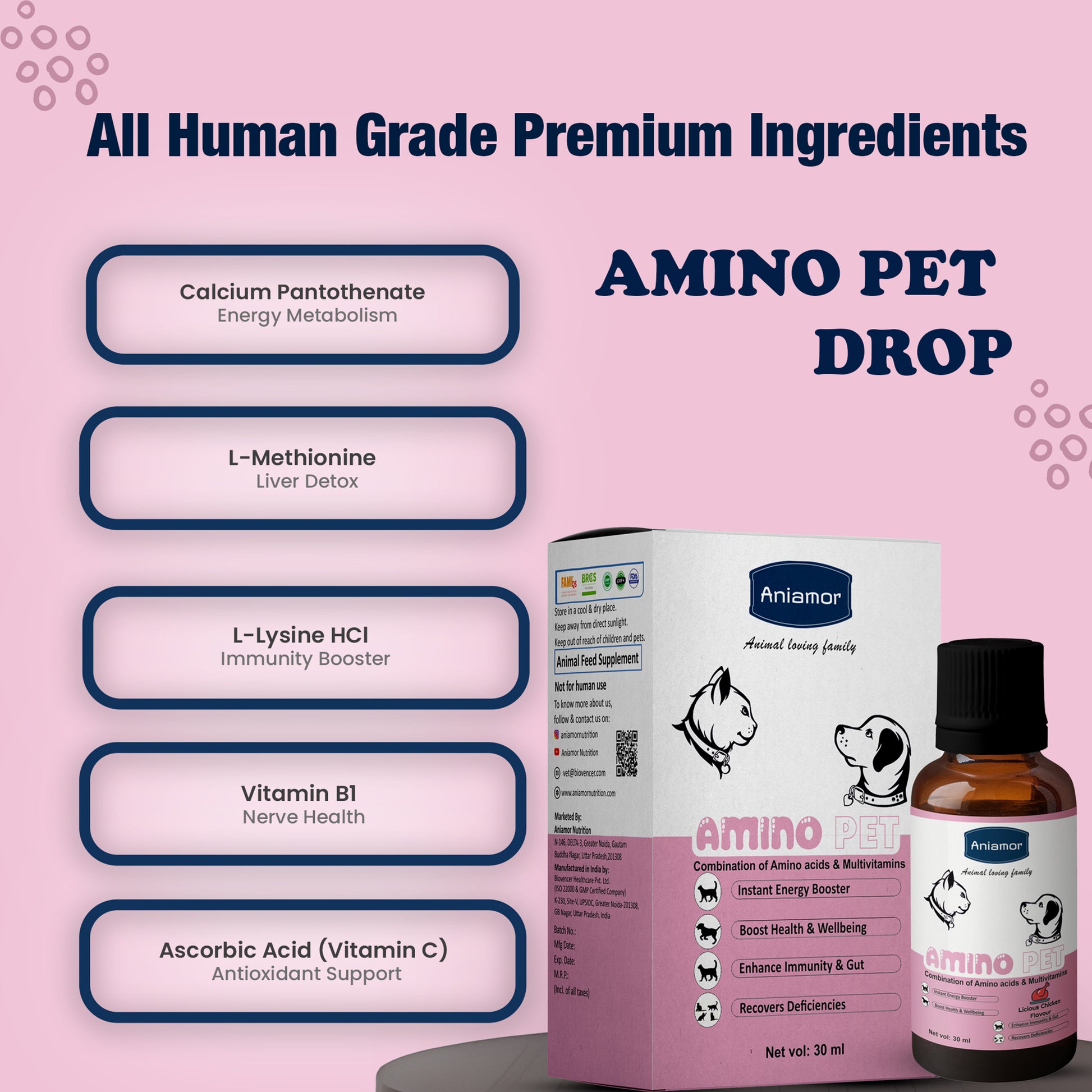 Amino pet drop Aniamor Ingredient list for pets