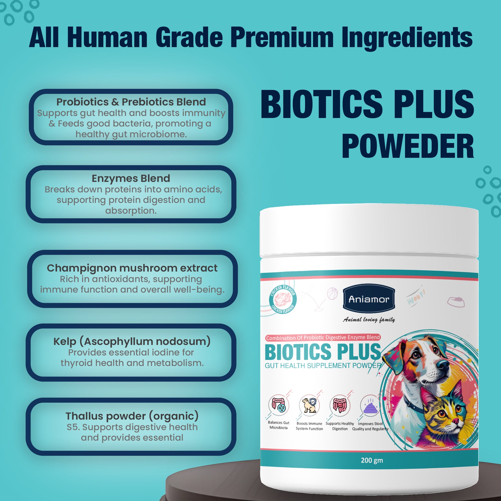 Biotics plus powder ingredients for pets