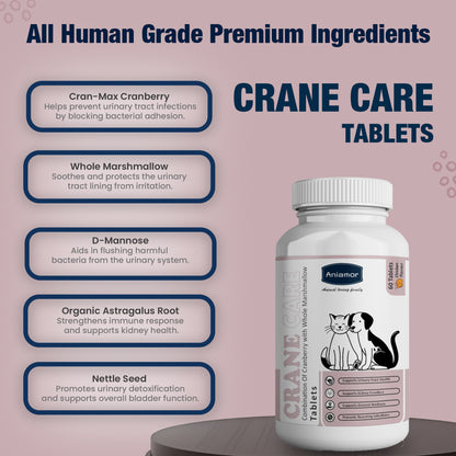 Crane Care Tablets for Dog and Cat | Cranberry , Whole Marshmallow,D-Mannose,Organic Astragalus Roots | 60 Tablets
