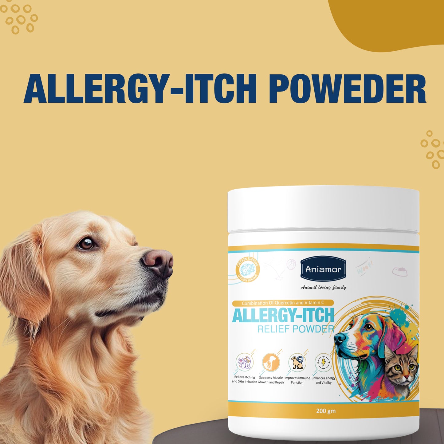 Allergy Itch Relief  Powder | Quercetin, Bromelain, Grape Seed Extract and Omega 3 | 200 gm jar
