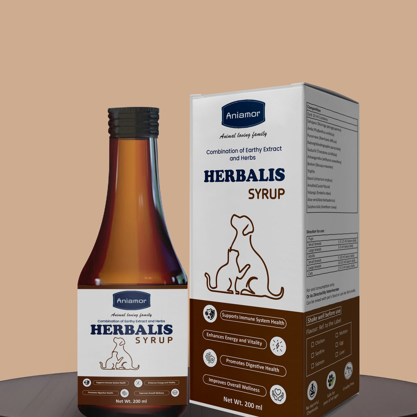 Herbalis Syrup for Dog and Cat | Sahajana ,Amla ,Ashwagandha , Kasni, Aloe vera | 200ml Bottle