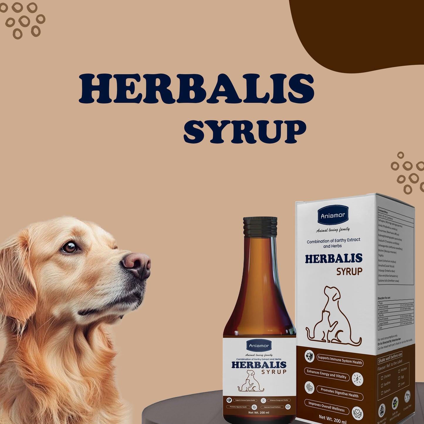 Herbalis Syrup for Dog and Cat | Sahajana ,Amla ,Ashwagandha , Kasni, Aloe vera | 200ml Bottle