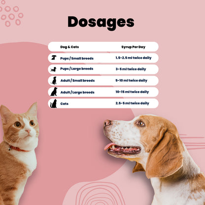 Herbal care syrup Aniamor Dosage chart or pets