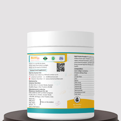 High protein powder Aniamor Certifications