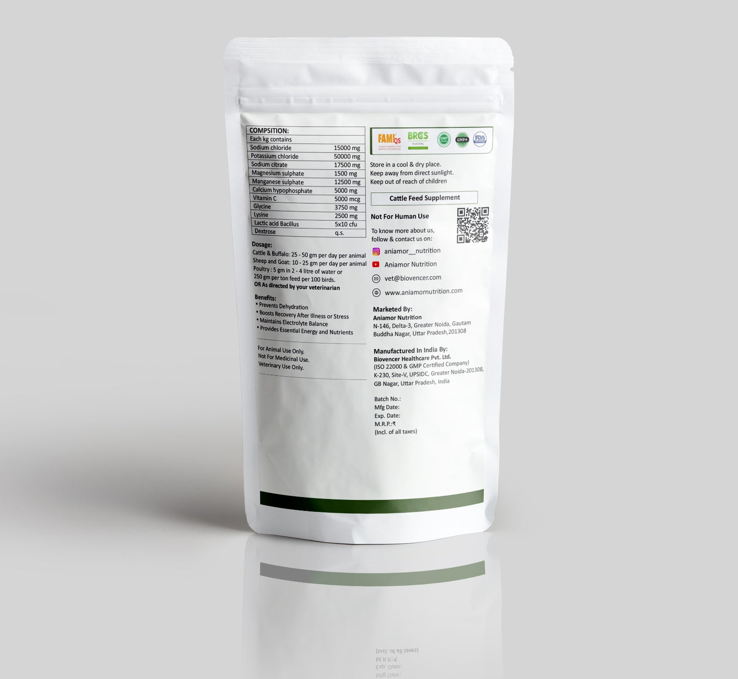 Electrolyte Powder for cattle-Aniamor| Dietary Supplement for Cattle| 1kg