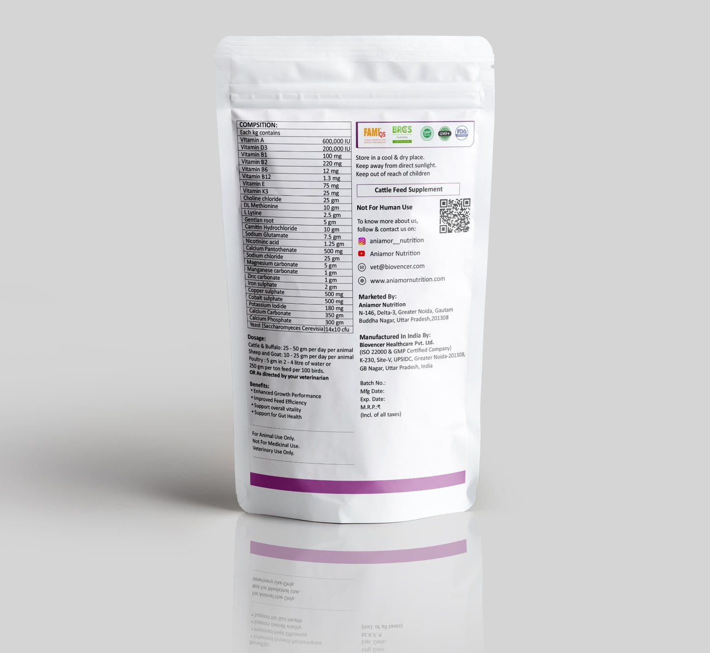 Aniamor Effective Growth Promoter | Cattle Feed Supplement | Increased Weight Gain | 1 Kg Pouch