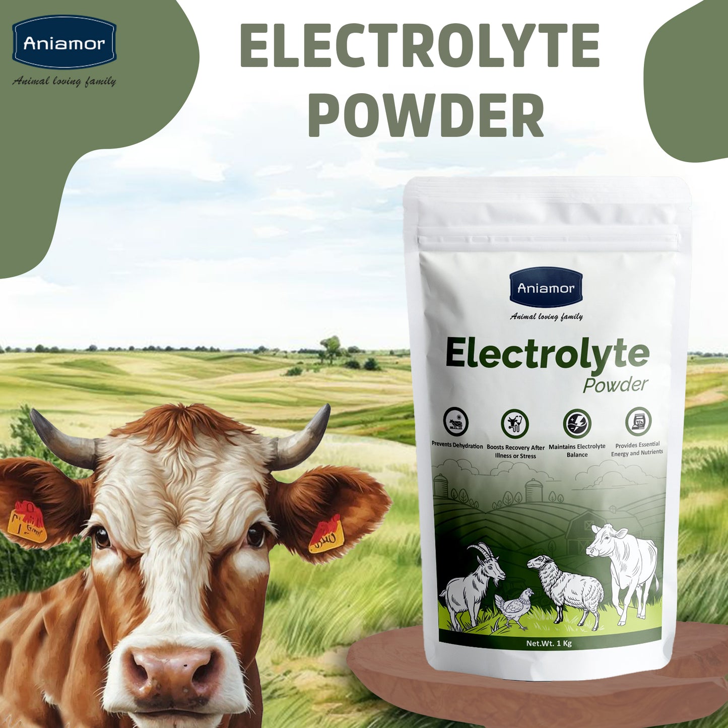 Electrolyte Powder for cattle-Aniamor| Dietary Supplement for Cattle| 1kg