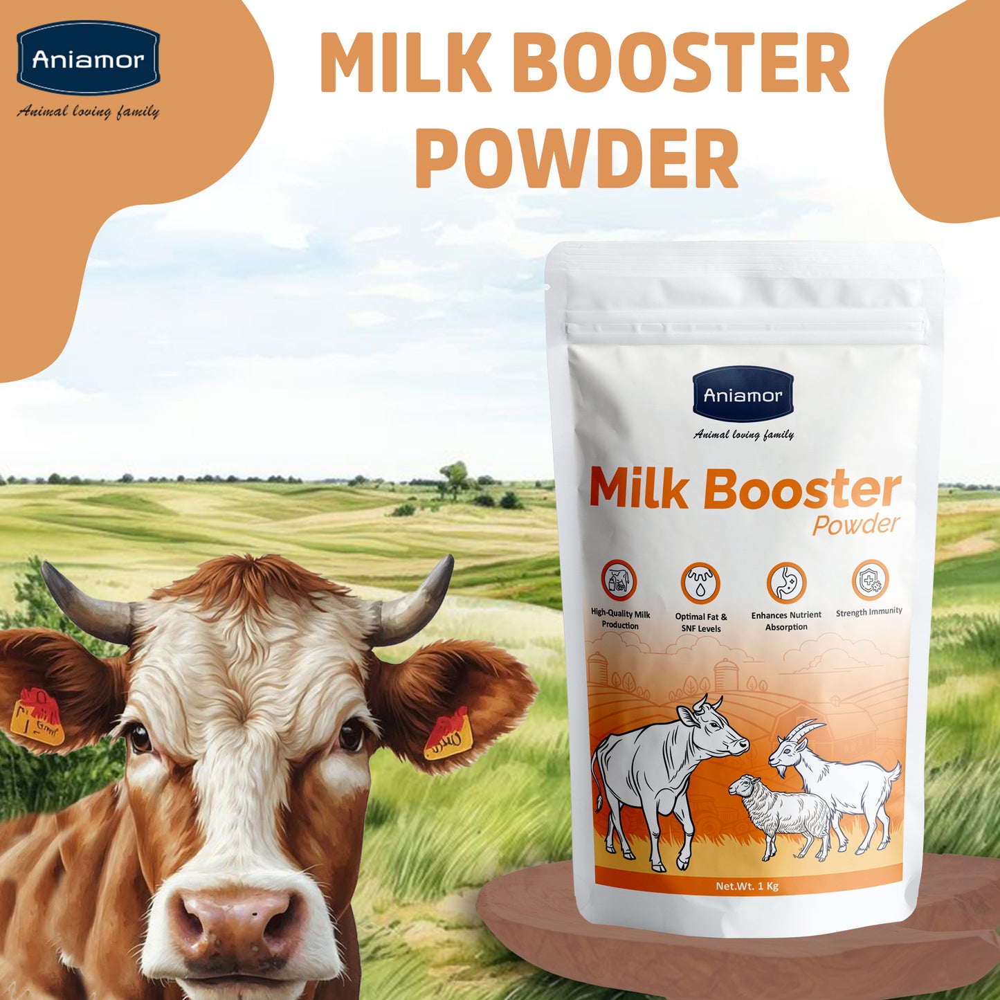 Milk Booster Powder for Cattle-Aniamor| Cattle Feed Supplement| 1 Kg