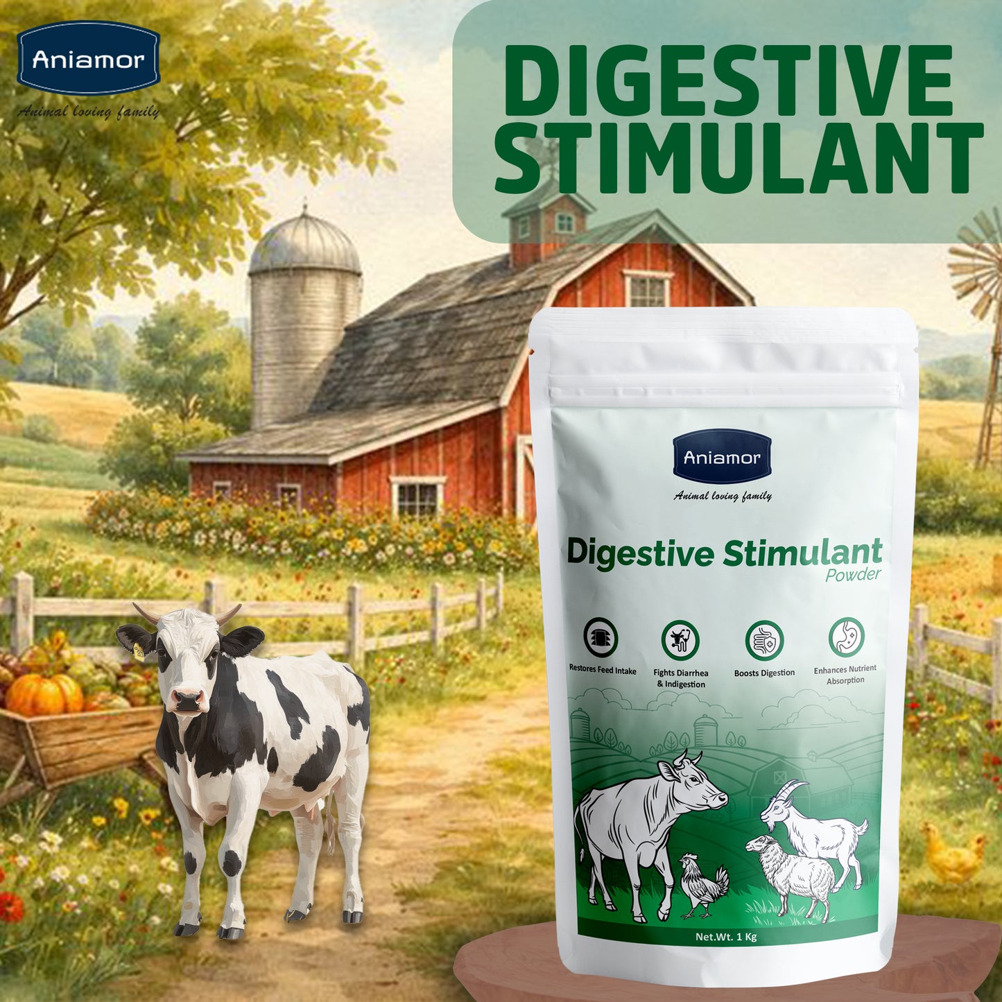 Digestive Stimulant Powder-Aniamor| Cattle Feed Supplement|1 kg Pouch
